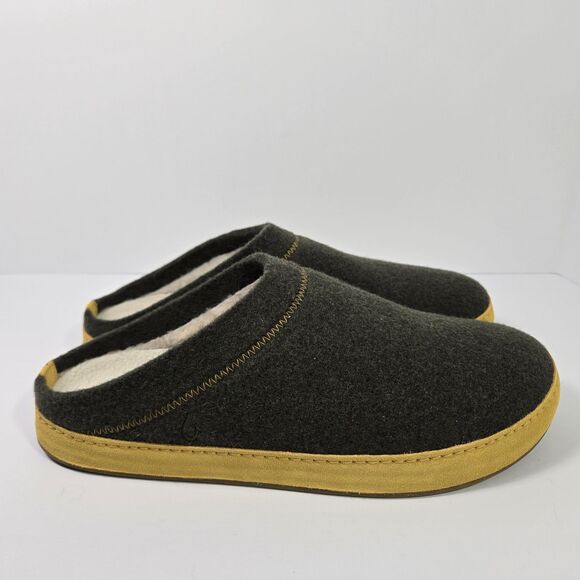Olukai Hamani Hulu Mens Green Slip On Slippers Sandals Mens 11 Wool Sheep Fur